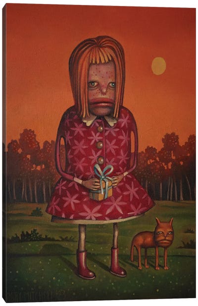 Girl And Cat With Red Hair At A Birthday Party Canvas Art Print - Pop Surrealism & Lowbrow Art