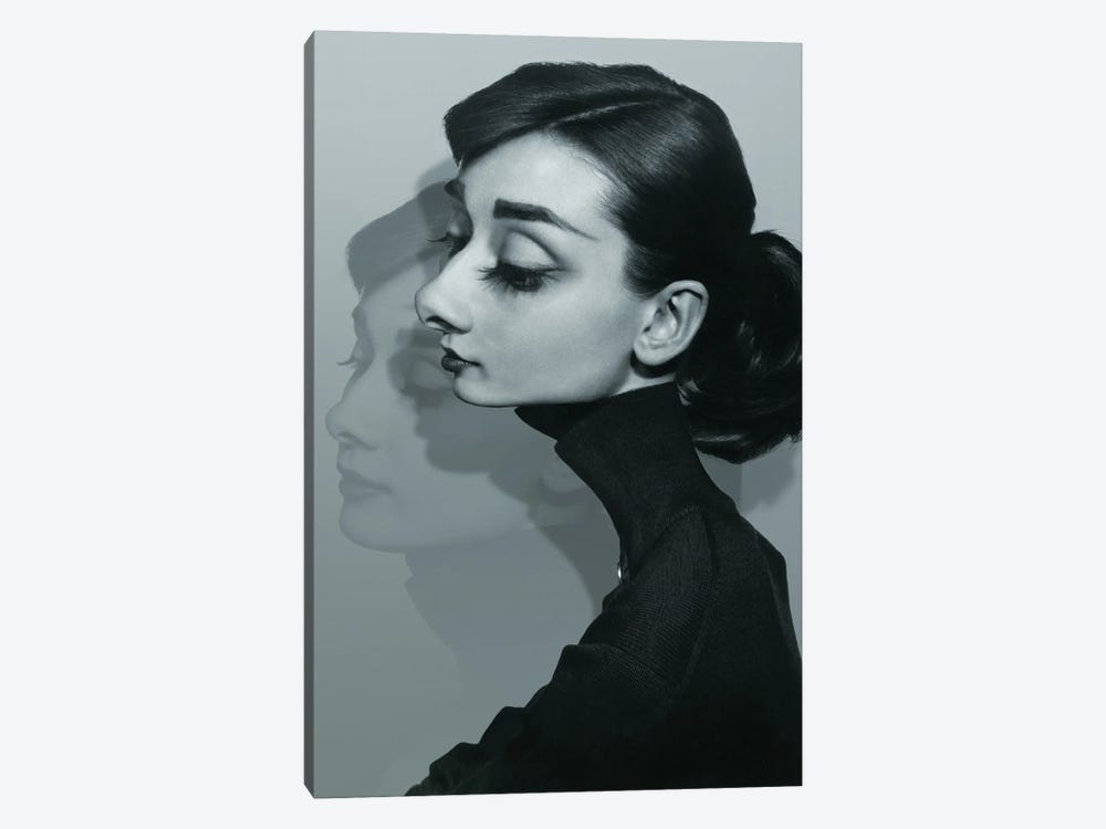 Audrey Hepburn Grey Scale by Rodney Pike 1-piece Canvas Artwork