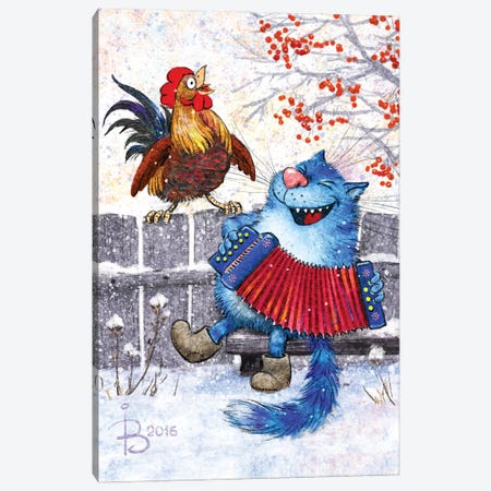 Cat And Rooster Canvas Print #RZN2} by Rina Zeniuk Art Print
