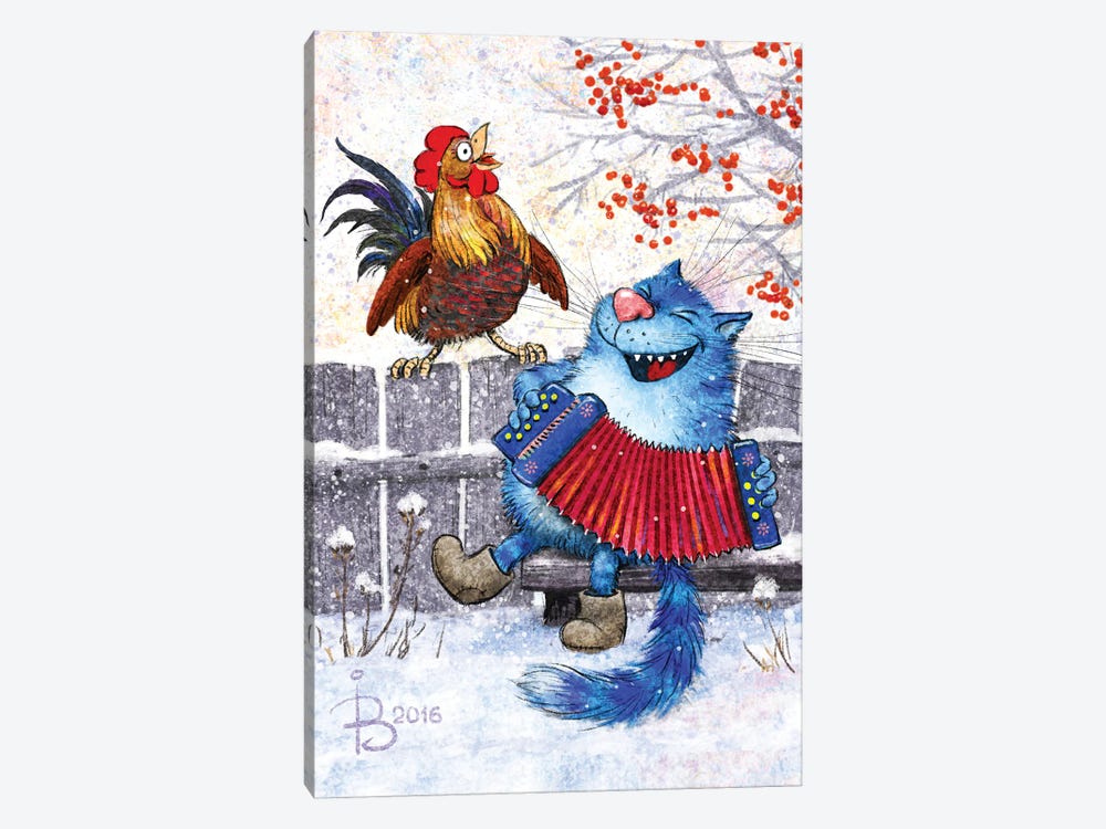 Cat And Rooster by Rina Zeniuk 1-piece Canvas Art