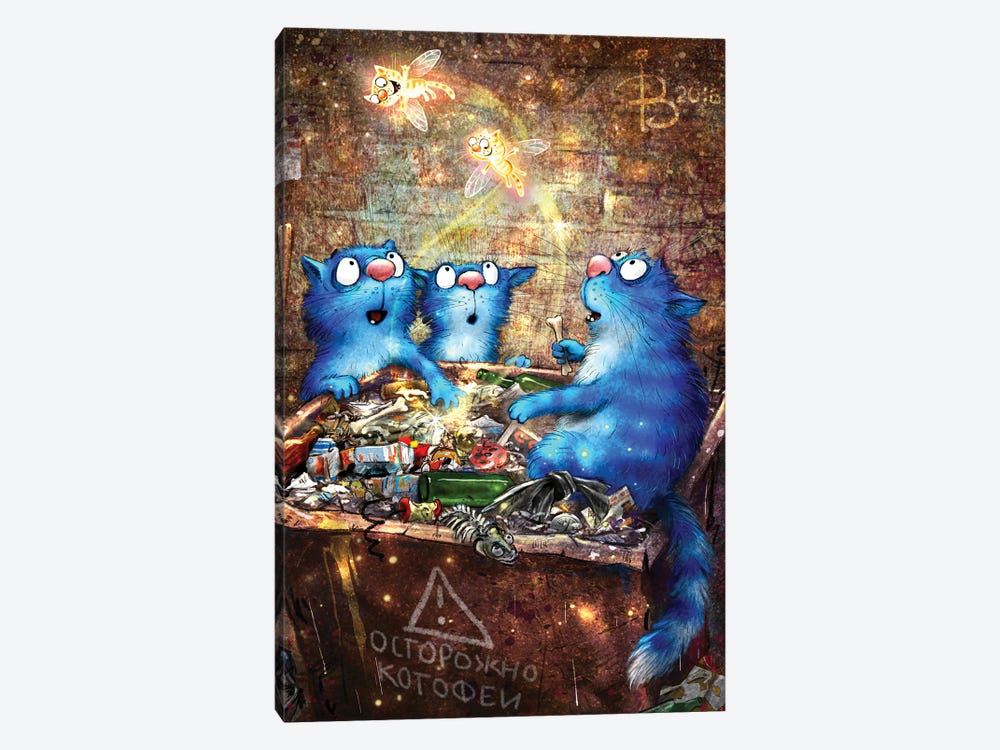 Catfairies Of Rich Trash Can by Rina Zeniuk 1-piece Canvas Art