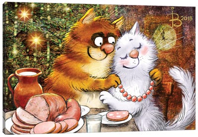 New Year's Night Canvas Art Print - Christmas Animal Art