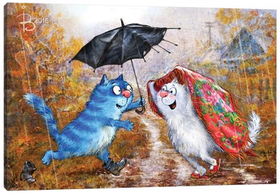 You, Me And An Umbrella Canvas Art Print - Rain Art