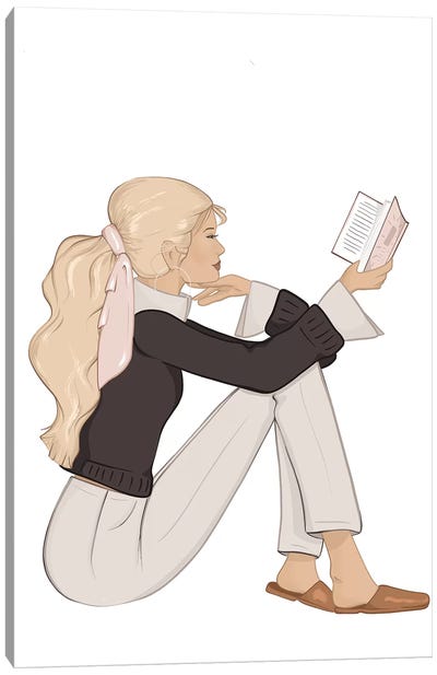 Bookworm Chic, Light-Skinned, Blonde Hair Canvas Art Print - Women's Pants Art