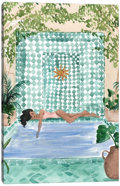 Poolside Siesta Canvas Art Print - Blue Tropics