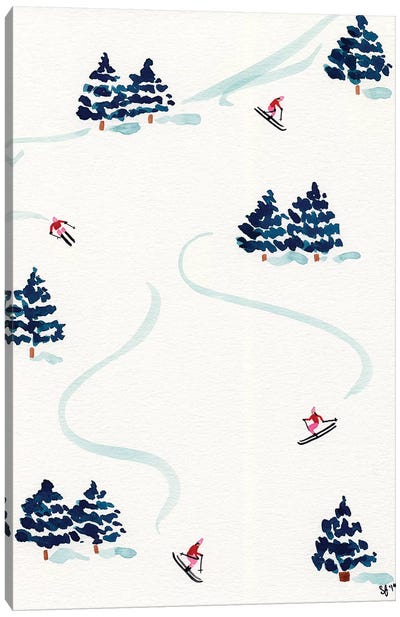 Little Skiers Canvas Art Print - Skiing Art