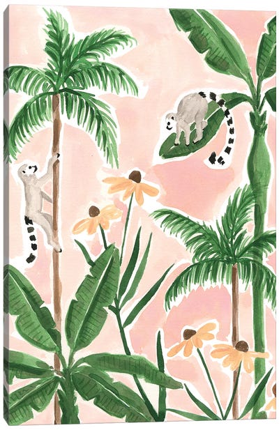 Leaping Lemurs Canvas Art Print - Lemur Art
