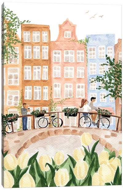 Amsterdam In The Spring Canvas Art Print - Bicycle Art