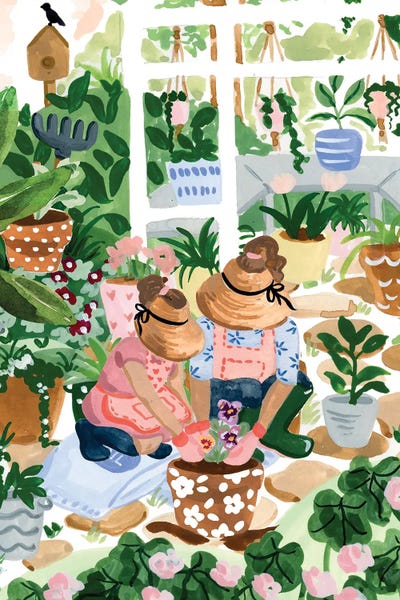 Sabina Fenn: Mom And Daughter Gardening by Sabina Fenn