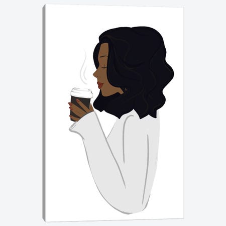 Coffee Break, Dark-Skinned, Black Hair Canvas Print #SAF24} by Sabina Fenn Art Print