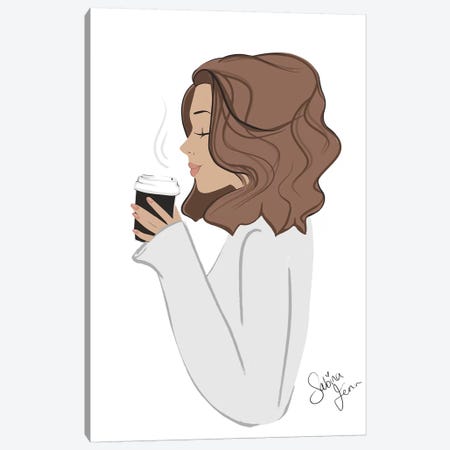Coffee Break, Light-Skinned, Brunette Hair Canvas Print #SAF27} by Sabina Fenn Canvas Print