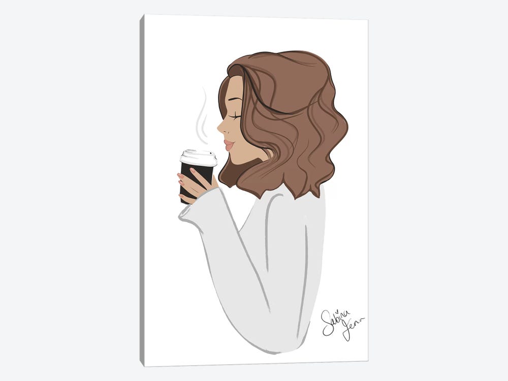 Coffee Break, Light-Skinned, Brunette Hair by Sabina Fenn 1-piece Canvas Art Print