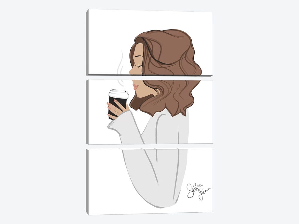 Coffee Break, Light-Skinned, Brunette Hair by Sabina Fenn 3-piece Canvas Print