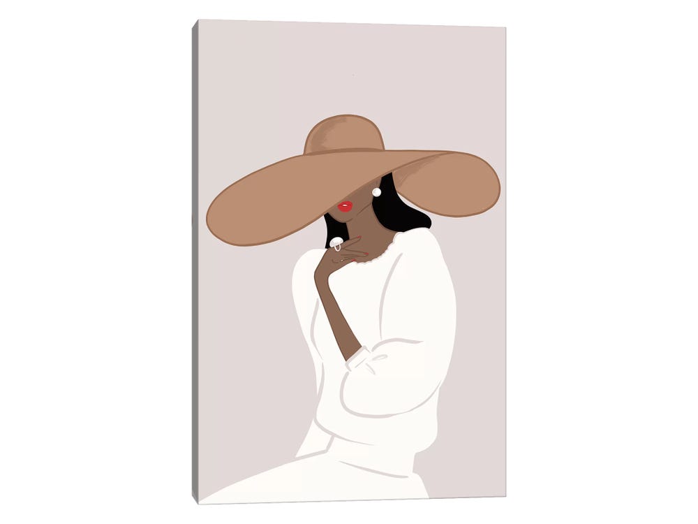 iCanvas Floppy Hat, Dark-Skinned, Black Hair Art by Sabina Fenn Canvas Art Wall Decor ( Fashion > Fashion Accessories > Hats art) - 18x12 in