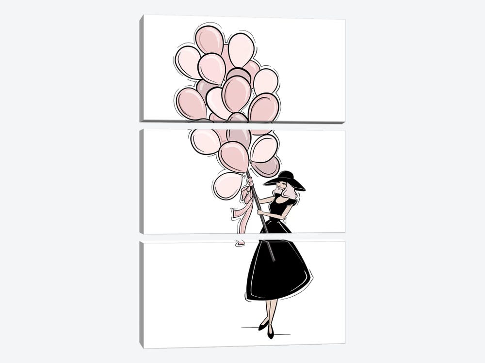 Pink Balloons by Sabina Fenn 3-piece Canvas Print
