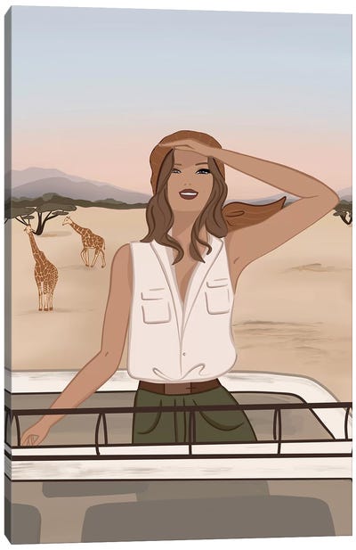 Safari Chic, Light-Skinned Brunette Hair Canvas Art Print - Exploration Art