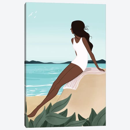 Seaside Daydream, Dark-Skinned, Black Hair Canvas Print #SAF78} by Sabina Fenn Canvas Print