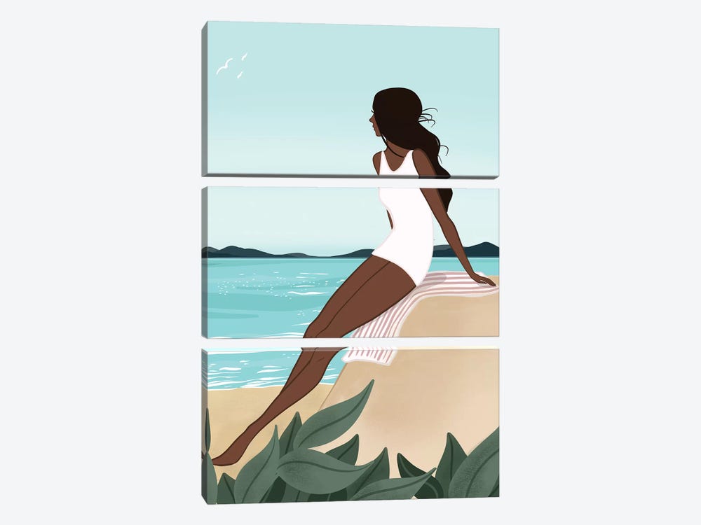 Seaside Daydream, Dark-Skinned, Black Hair by Sabina Fenn 3-piece Canvas Print