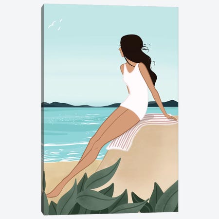 Seaside Daydream, Light-Skinned, Black Hair Canvas Print #SAF79} by Sabina Fenn Canvas Art Print