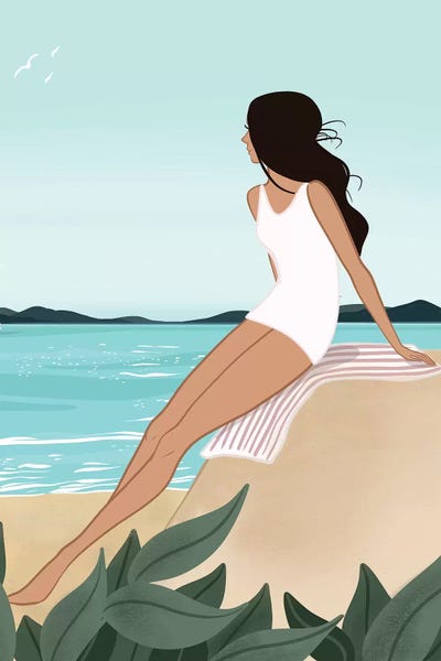 Women's Swimsuits: Seaside Daydream, Light-Skinned, Black Hair by Sabina Fenn