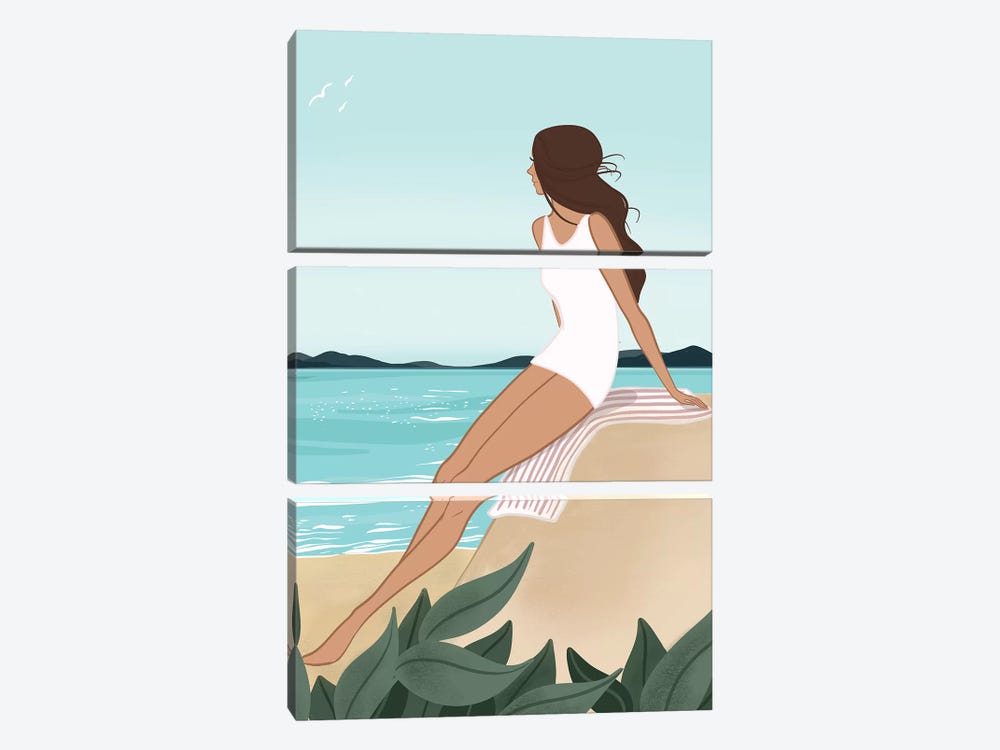 Seaside Daydream, Light-Skinned, Brunette Hair by Sabina Fenn 3-piece Canvas Wall Art