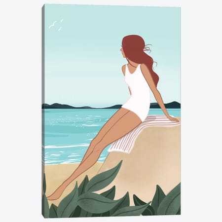 Seaside Daydream, Light-Skinned, Red Hair Canvas Print #SAF81} by Sabina Fenn Canvas Wall Art