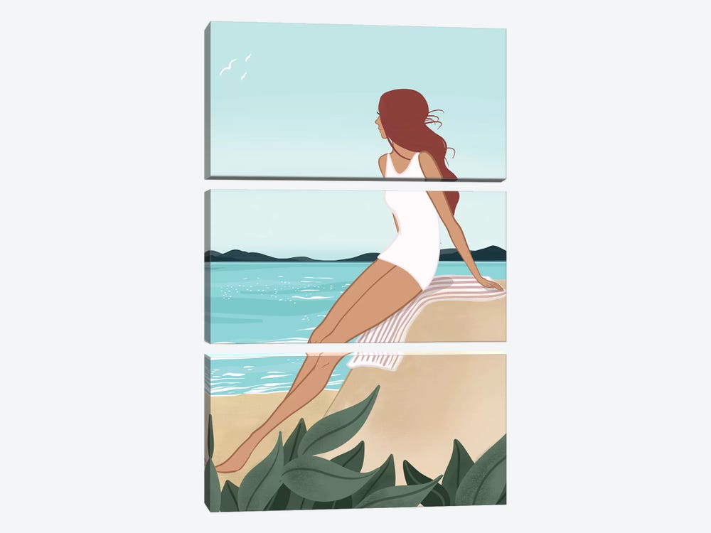 Seaside Daydream, Light-Skinned, Red Hair by Sabina Fenn 3-piece Canvas Print