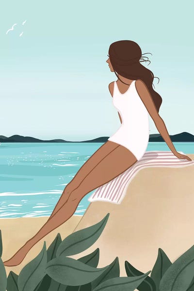 Seaside Daydream, Tanned, Brunette Hair by Sabina Fenn framed wall art