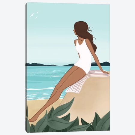 Seaside Daydream, Tanned, Brunette Hair Canvas Print #SAF82} by Sabina Fenn Canvas Art