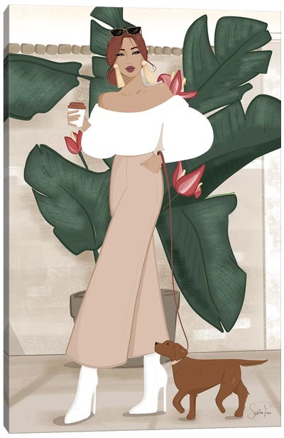 Spring Stroll in LA Canvas Art Print - Women's Pants Art