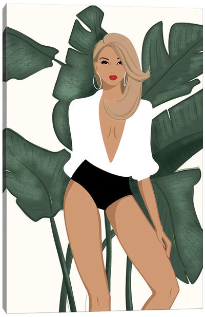 Summer Chic, Light-Skinned, Blonde Hair Canvas Art Print - Women's Swimsuit & Bikini Art