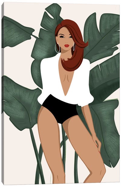 Summer Chic, Light-Skinned, Red Hair Canvas Art Print - Women's Swimsuit & Bikini Art