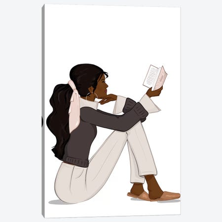 Bookworm Chic, Dark-Skinned, Black Hair Canvas Print #SAF9} by Sabina Fenn Canvas Print