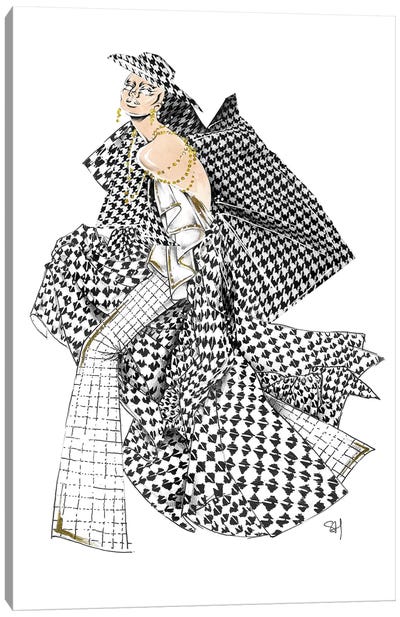 Monochrome Chanel Pattern Canvas Art Print - Fashion Illustration