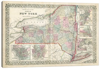 County Map Of The State Of New York Canvas Art Print - Large Map Art