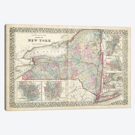 County Map Of The State Of New York Canvas Print #SAM1} by Samuel Augustus Mitchell Jr. Canvas Artwork