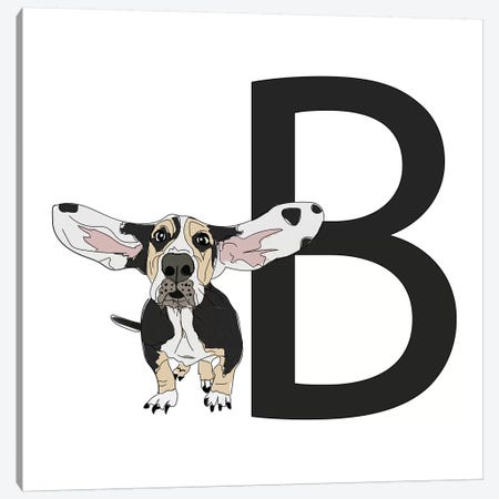 B Is For Basset Hound Canvas Print #SAP111} by Sketch and Paws Art Print
