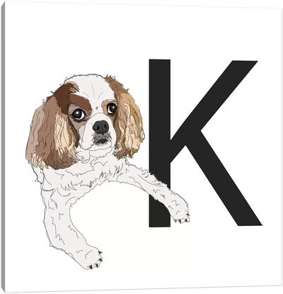 K Is For King Charles Cavalier Canvas Art Print - Sketch and Paws