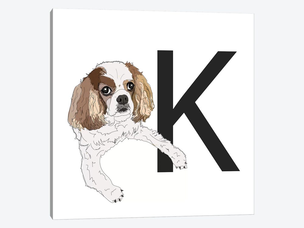 K Is For King Charles Cavalier by Sketch and Paws 1-piece Canvas Wall Art