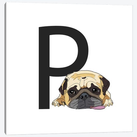 P Is For Pug Canvas Print #SAP125} by Sketch and Paws Art Print