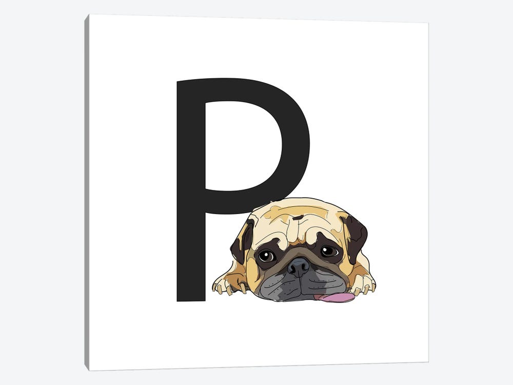 P Is For Pug by Sketch and Paws 1-piece Canvas Art Print