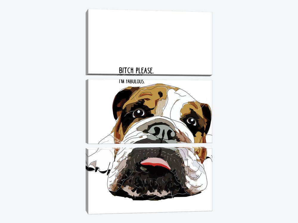 Bitch Please English Bulldog by Sketch and Paws 3-piece Canvas Artwork