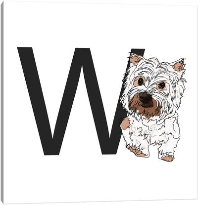 W Is For West Highland White Terrier (Westie) Canvas Art Print - Letter W