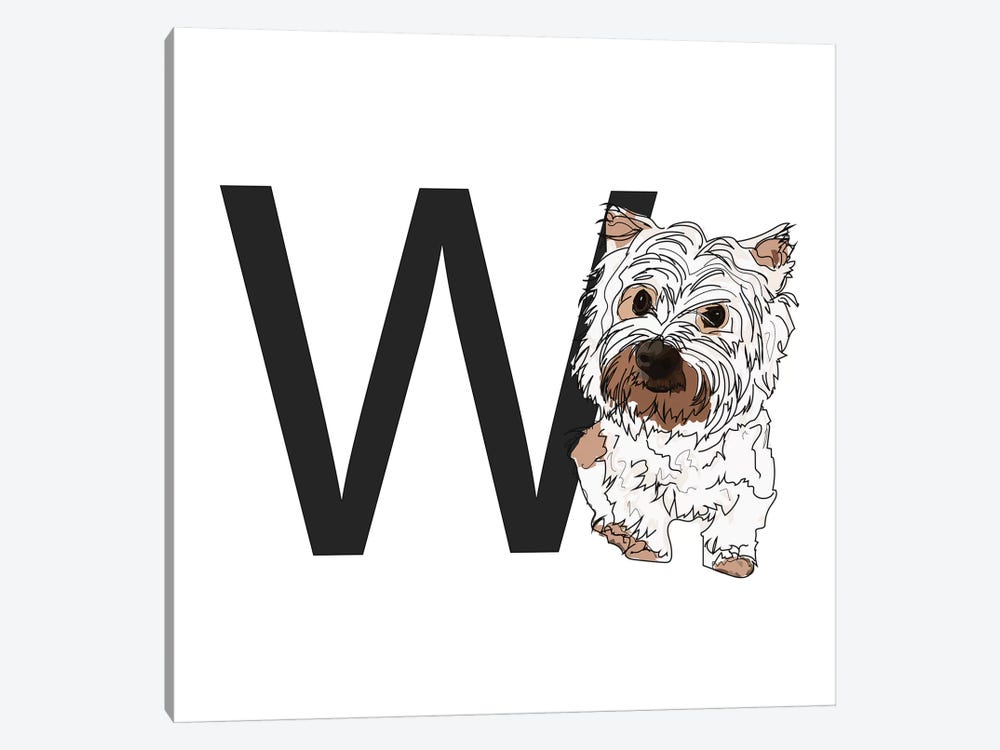 W Is For West Highland White Terrier (Westie) by Sketch and Paws 1-piece Canvas Print