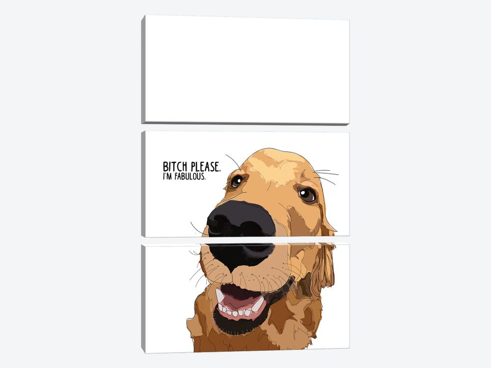 Bitch Please Golden Retreiver by Sketch and Paws 3-piece Canvas Art Print