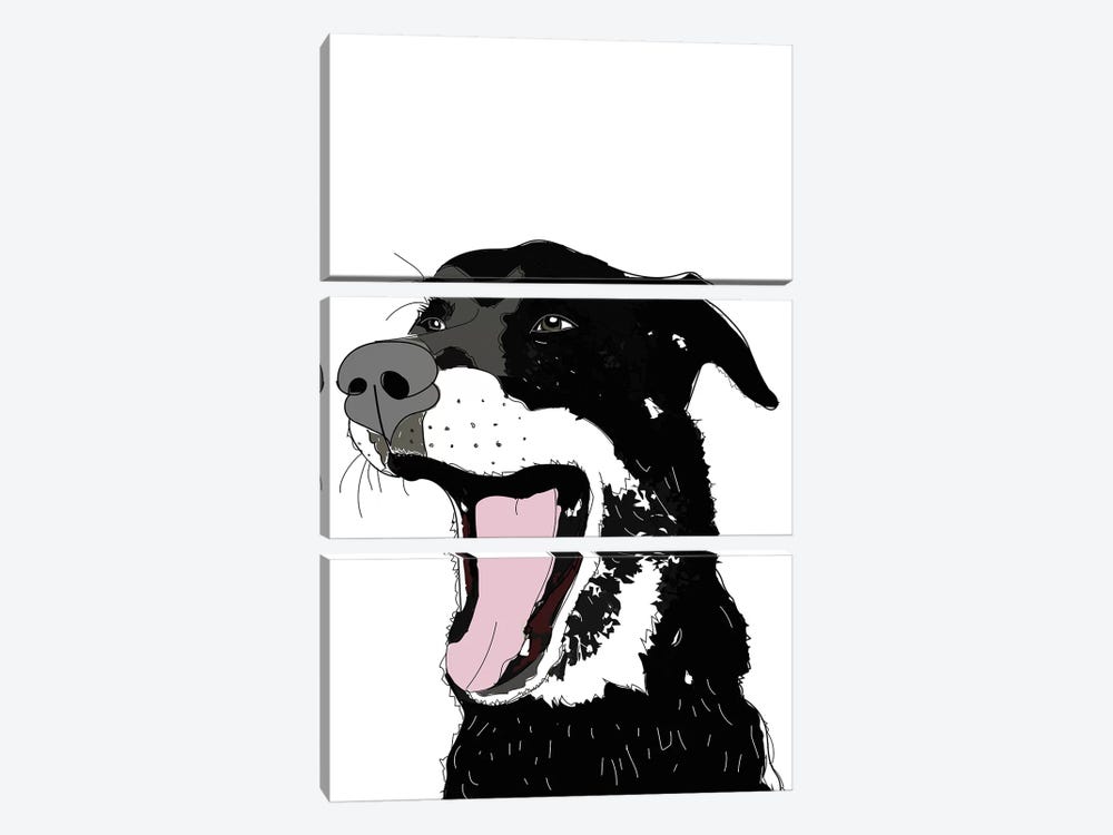 Black Lab Yelling by Sketch and Paws 3-piece Canvas Wall Art
