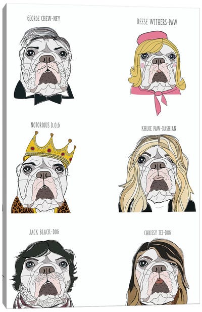 Celebrity English Bulldogs Canvas Art Print - Sketch and Paws