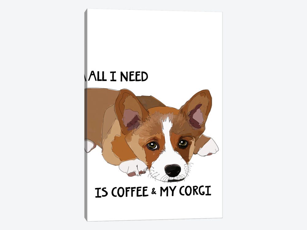 Coffee And Corgi by Sketch and Paws 1-piece Canvas Wall Art