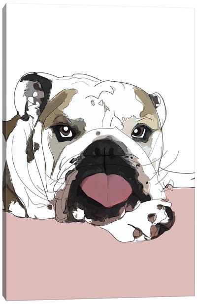 English Bulldog Love Canvas Art Print - Sketch and Paws