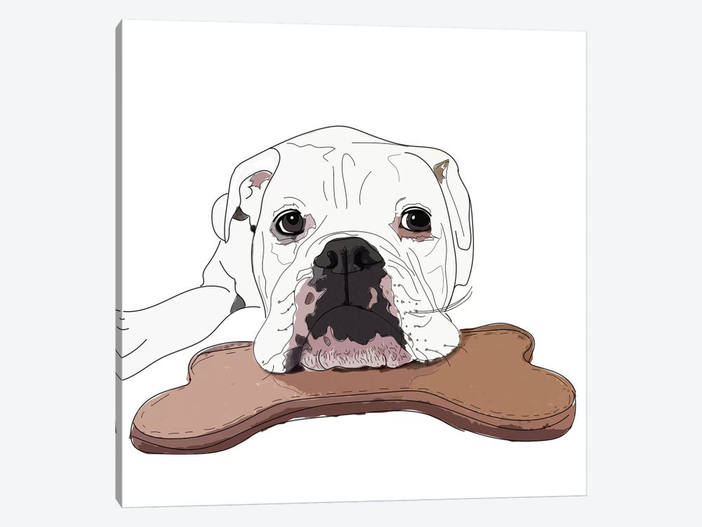 English Bulldog With Toy by Sketch and Paws 1-piece Canvas Art